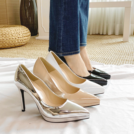 [GIRLS GOOB] Women's Pump Heels 10cm Enamel Synthetic Leather, Anti-slip - Made in Korea